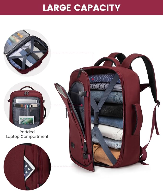 LOVEVOOK Carry on Backpack, 45L Large Travel Backpack for Women Men Airline Approved, Expandable Large Suitcase Backpacks With 4 Packing Cubes, Aer Travel Pack 3, Water Resistant Weekender Bag - Image 2