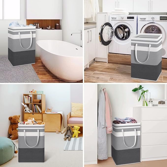 HomeHacks 2-Pack Large Laundry Basket, Waterproof, Freestanding Laundry Hamper, Collapsible Tall Clothes Hamper with Extended Handles for Clothes Toys in the Dorm and Family Gradient Grey, 88L - Image 6