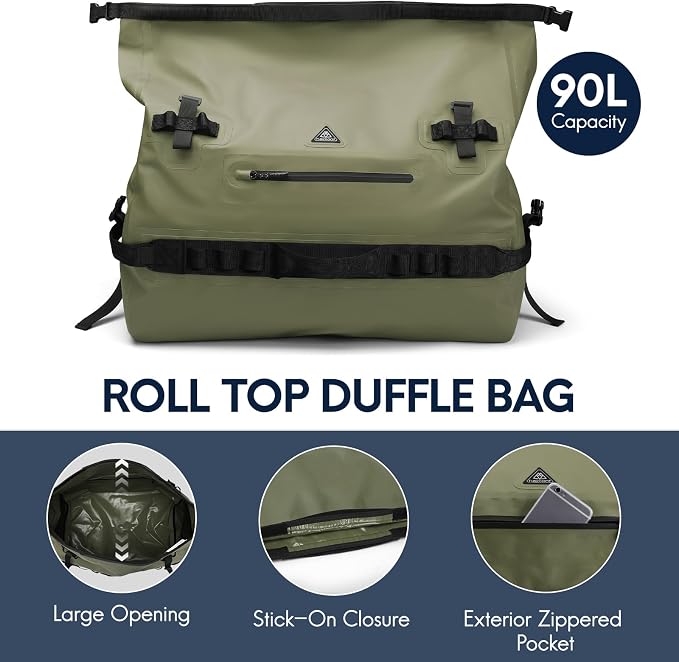 Haimont IPX7 Waterproof Roll-Top Dry Duffel Backpack | 60L/90L Sizes, 500D Tarpaulin, Welded Seams, Mesh Pockets, Boating & Kayaking - Image 5