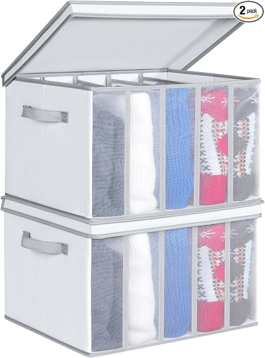 Univivi Large Size Wardrobe Clothes Organizer, 5 Grids Sweater Organizer for Closet with Handles, Support Boards and Lids, Foldable Closet Organizers for Sweaters, Pants, T-shirt, Hoodie- 2 Pack by Univivi