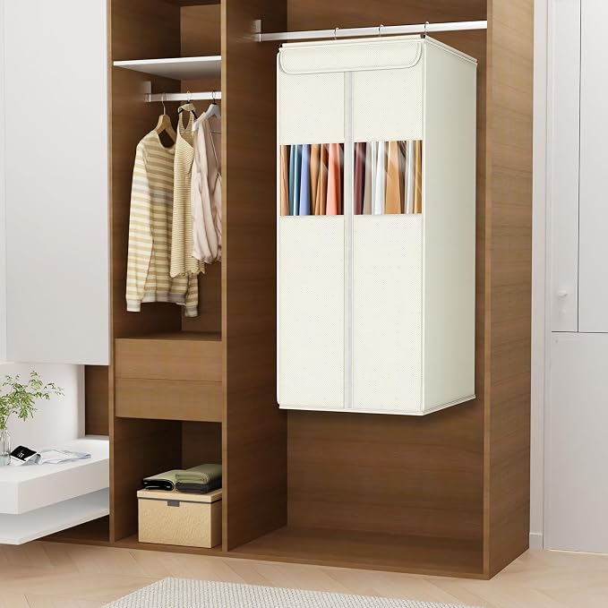 Zilink Garment Storage Bags for Hanging Clothes 40" Suit Garment Bag with Clear Window Space Saving Hanging Garment Bags for Suits, Shirts, Short Skirts, Beige - Image 2