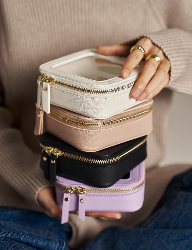 Small Cosmetic Bag for Purse Mini Makeup Bag for School Cute Clear Make Up Pouch for Travel Tiny Leather Purple Make Up Organizer Case for Backpack Toiletry Bag Waterproof Square Pouch with Zipper - Image 8
