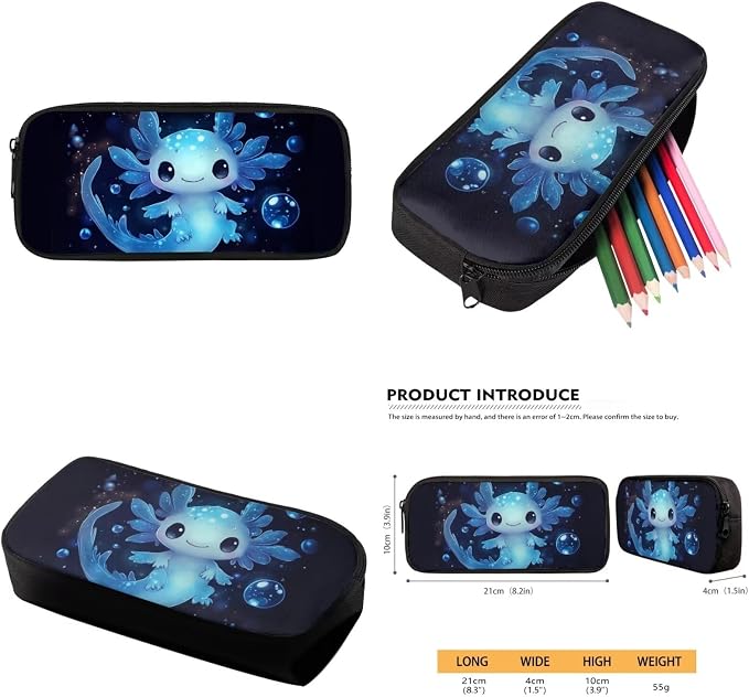 Blue Axolotl Backpack for School Girls 2nd Grade with Lunch Box Preppy Elementary Bookbag and Lunchbox Set 4PCS Cute Back Pack Lunch Bag Pencil Case Watter Bottle Holder Book Bags Kids 6-8 - Image 6