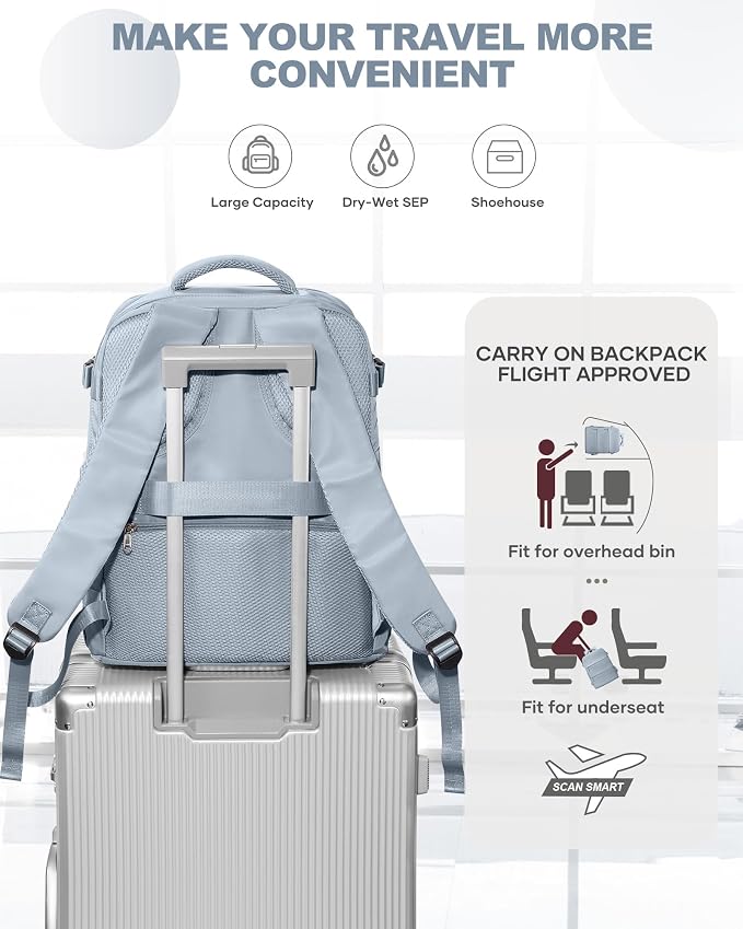 coowoz Travel Backpack Carry On for Women Man Gym Backpacks with Laptop Compartment Mochila de Viaje Teacher Personal Item Backpack Airplane Accessories Must Haves Grey Blue 20L - Image 6