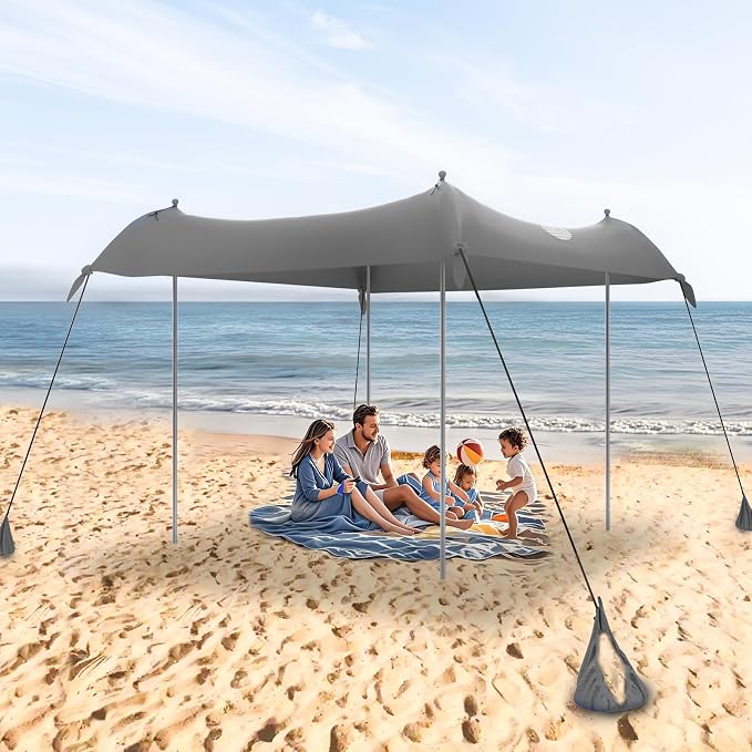 UMARDOO Family Beach Tent Canopy Sun Shade Portable, Large Compact Beach Sun Shelter Easy Setup with Packable Bag for Outdoor Travel (Gray, 12X12 FT.) - Image 5