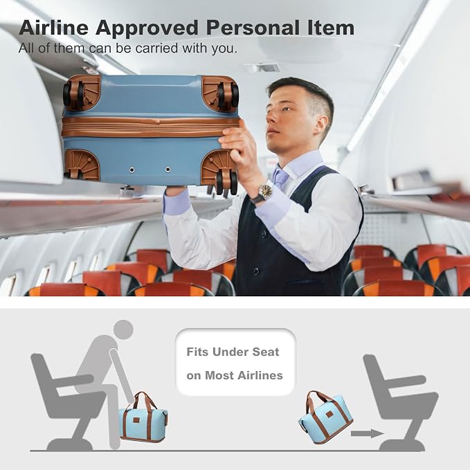 Kono Luggage Set 4 Piece Carry On Hardside Luggage with Spinner Wheels | Lightweight PC+ABS Carry On Suitcase with TSA Lock Apricot Blue - Image 3