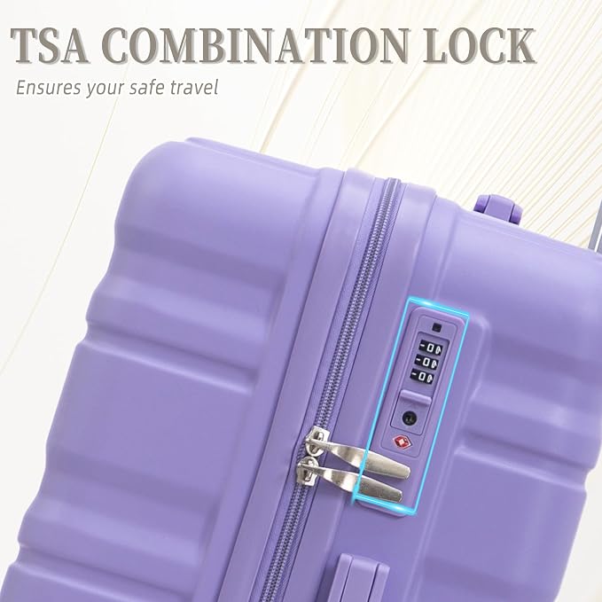 3-Piece Luggage Set 20/24/28'' Hard-shell with 360° Spinner Wheels & Combination Lock, Lightweight ABS Material for Travelling, Light Purple - Image 5