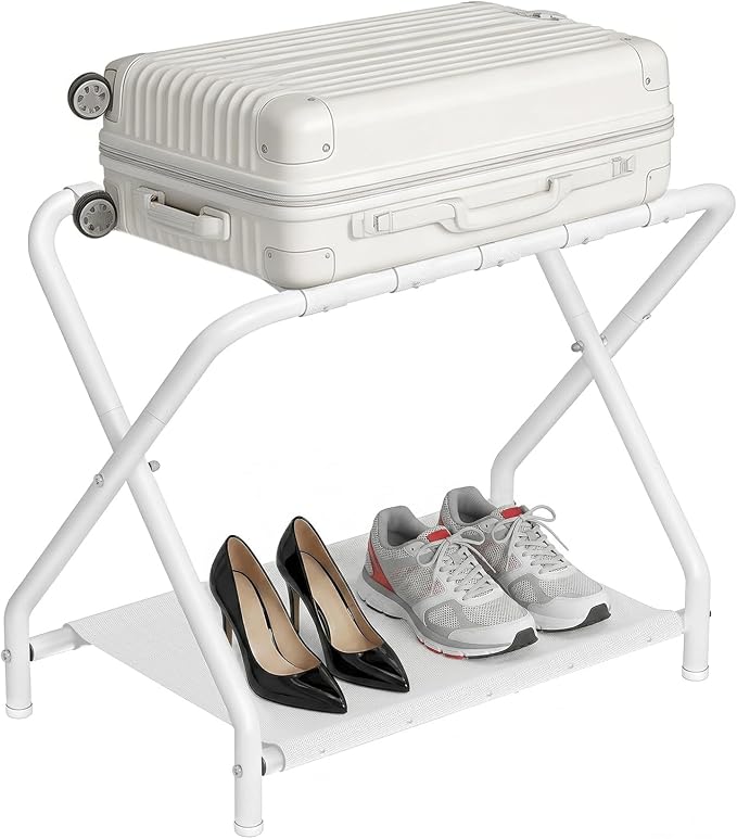 HOOBRO Luggage Rack, Folding Suitcase Stand with Fabric Storage Shelf for Guest Room, Bedroom, Hotel, Holds up to 100 lb, 27 x 15.3 x 22 Inches, Space Saving, White WT04XL01 - Image 7