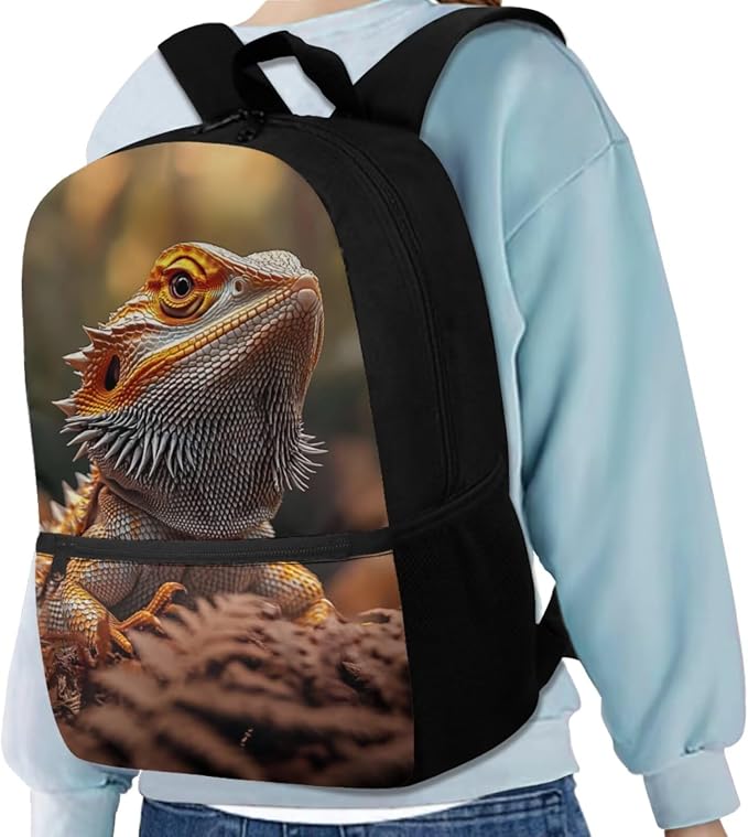Dragon Lizard Backpack for Kids Boys Backpack with Lunch Box Water Bottle Holder with Strap and Soft Pencil Case 4PCS Set Bookbag with Front Pocket 17 inch Large Capacity School Bag for Girls - Image 2
