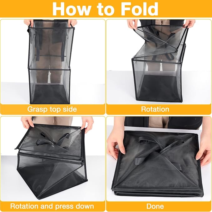 Zopeal 3 Pack Popup Laundry Hamper 13 Inch Collapsible Laundry Baskets with Handles Mesh Clothes Baskets Portable Foldable Clothes Hamper Square Bin for Washing (Black,Double-layer) - Image 6