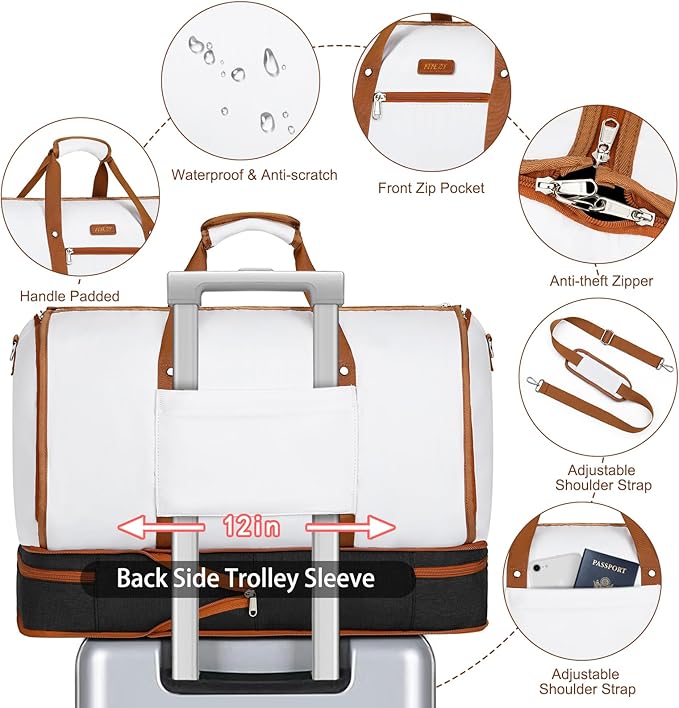 Garment Duffle Bag for Travel - Convertible Carry on Garments Duffel Bags Travel Bag for Women Men Large Weekender Bag with Shoes Compartment 3 in 1 Hanging Clothes Suit Dress Bag 3pcs Set - Image 5