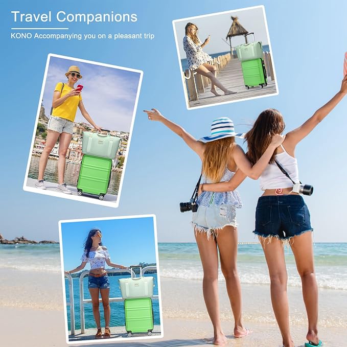 Kono Luggage Set 4 Piece Carry On Hardside Luggage with Spinner Wheels | Lightweight PC+ABS Carry On Suitcase with TSA Lock Apple Green - Image 6