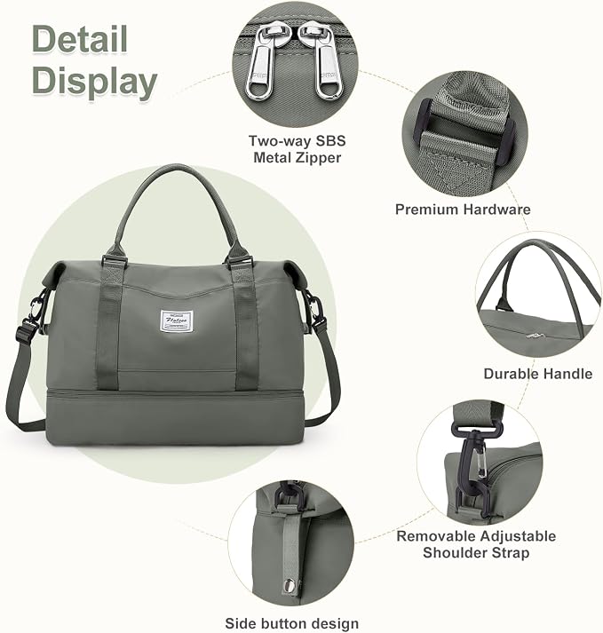 Large Weekender Bags for Women, Travel Duffel Bags with Shoe Compartment,Personal Item Travel Carry on Overnight bag for women Travel 3PCS,Olive Green - Image 5