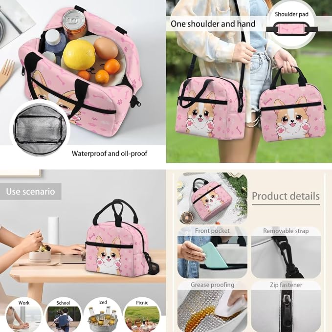 POLERO Pink Corgi Backpack for Corgi Dog Lovers 4Pcs Bookbag with Lunch Box Pencil Case Water Bottle Cover School Bag Set for Girls 4-6 for Preschool First Grade - Image 5