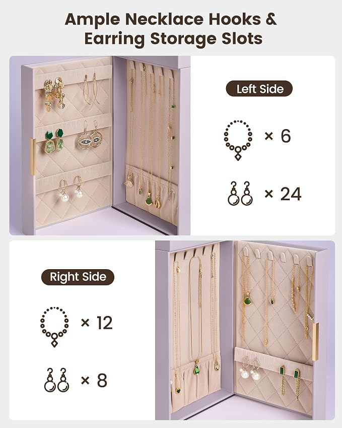 Lolalet Large Jewelry Box Organizer for Women, 7-Layer Jewelry Organizers and Storage Case with Mirror & 6 Drawers, Lockable Watch Ring Earring Bracelet Necklace Holder Girls Gift -7Layer, HazePurple - Image 6