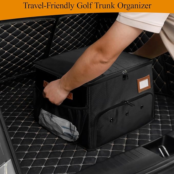 2 Layer Golf Trunk Organizer, Golf Organizer with 2 Pairs Shoes Compartment, Golf Storage Waterproof Car Trunk Locker for Balls, Caps, Clothes, Gloves, Accessories, Gifts for Golfers - Image 4