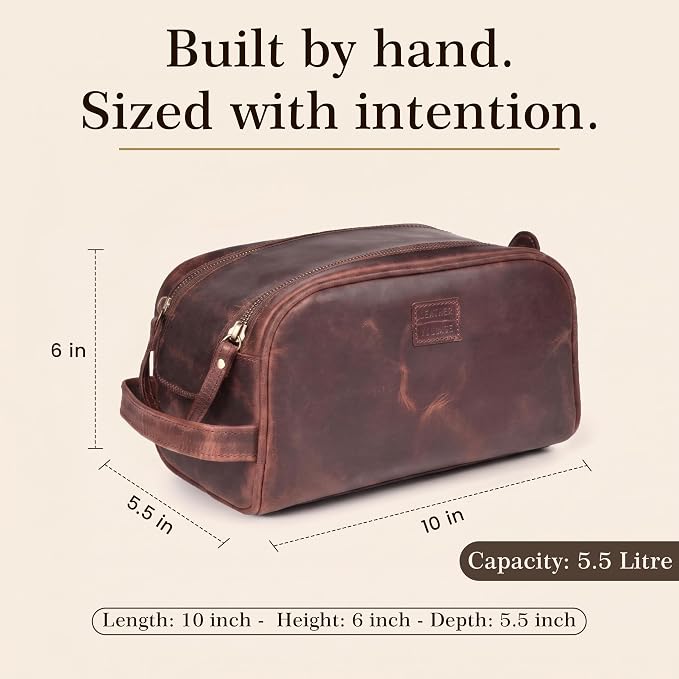 LEATHER VILLAGE Genuine Leather Toiletry Travel Bag With Waterproof Lining - Mulberry Brown | King-Size Handcrafted Vintage Dopp Kit Bag, Shaving & Bathroom Organizer, Gift for Men & Women - Image 5