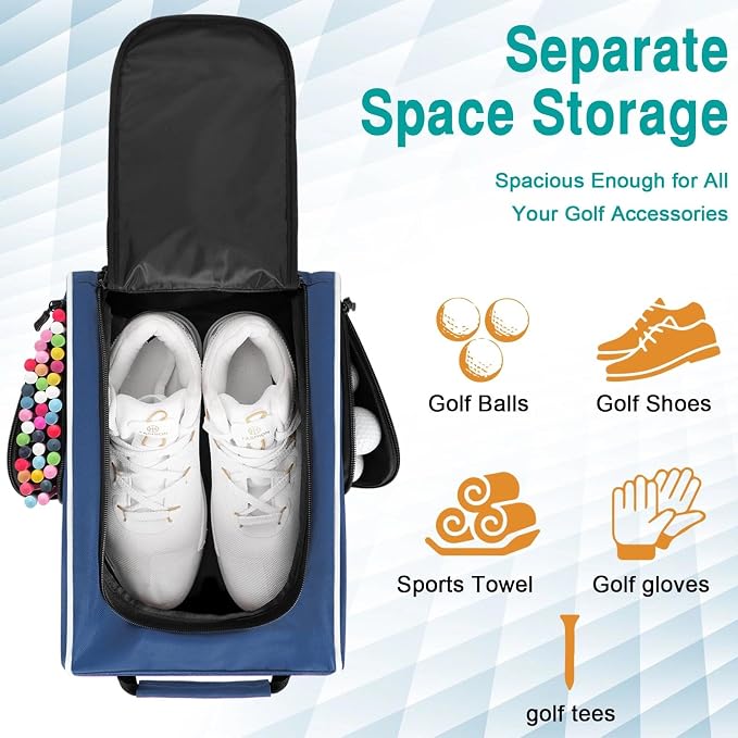 Wolt |Golf Shoe Bag for Travel- Zippered Shoes Carrier Bags with Ventilation & Double Outside Accessory Pocket for Socks, Tees, Golf Balls, Etc. for Women and Men (DarkBlue) - Image 4