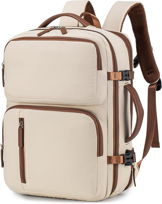 17x13x9 Personal Item Bag Travel Backpack for Men Women | 43x33x22cm Travel Bag Expandable with USB Charging Port 180°Full Open Access Laptop Backpack ,White by Nixjoro