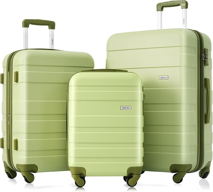 3 Pcs ABS Hardshell Luggage Sets Spinner Wheel Suitcase Set TSA Lock Suit Case by Merax