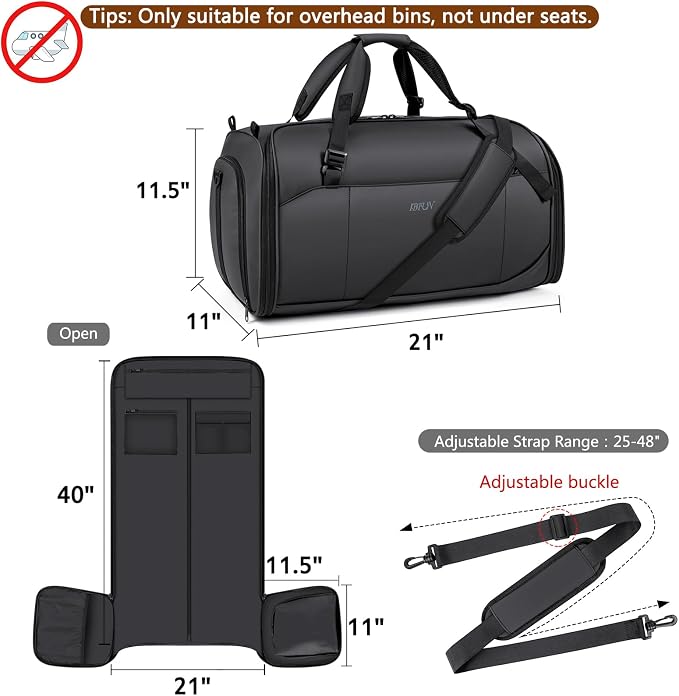 Convertible Garment Bags for Travel - Carry on Garment Duffle Bag with Backpack Straps for Men Women, 4 in 1 Large Travel Duffel Bags with Shoes Compartment Hanging Suit Dress Weekender Bag - Image 7