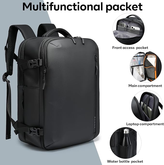 BANGE Travel Backpack with 15.6 Inch Laptop Compartment & TSA Lock for Men and Women, Water-Resistant Large Carry-On, Flight Approved,Black - Image 3