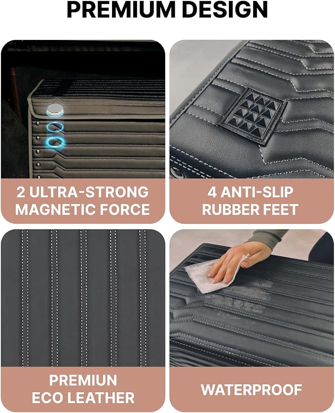 Owleys Trunk Storage 17.7" Collapsible Crate For Groceries, Tools & Travel Gear - Eco-Leather Car Organizer With Magnetic Lid - Practical Birthday Gift For Men (Highway 17) - Image 8