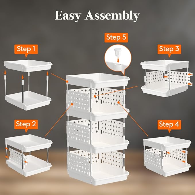 Lifewit Plastic Stackable Storage Baskets, 4 Tier Stacking Bins for Food and Clothes, Multifunctional Organizer for RV, Kitchen, Playroom, Pantry, White, 35 x 30 x 72 cm/14 x 12 x 28 inch, 2 Pack - Image 6