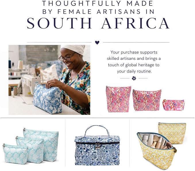 Jacaranda Living Artisan Cosmetic Bag, Handmade in South Africa, Small Waterproof Makeup Pouch with PVC Lining, Premium Travel Cosmetic Bag - Strawberry Vine Print - Image 3