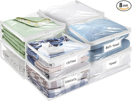 Plastic Storage Bags with Easy-Glide Zipper, Pack of 8, Durable Clear Vinyl Zippered Storage Bags for Clothes Sweaters Comforters Blankets Sheets Bedding (15 x 12 x 5 Inch, White) by Kikerike