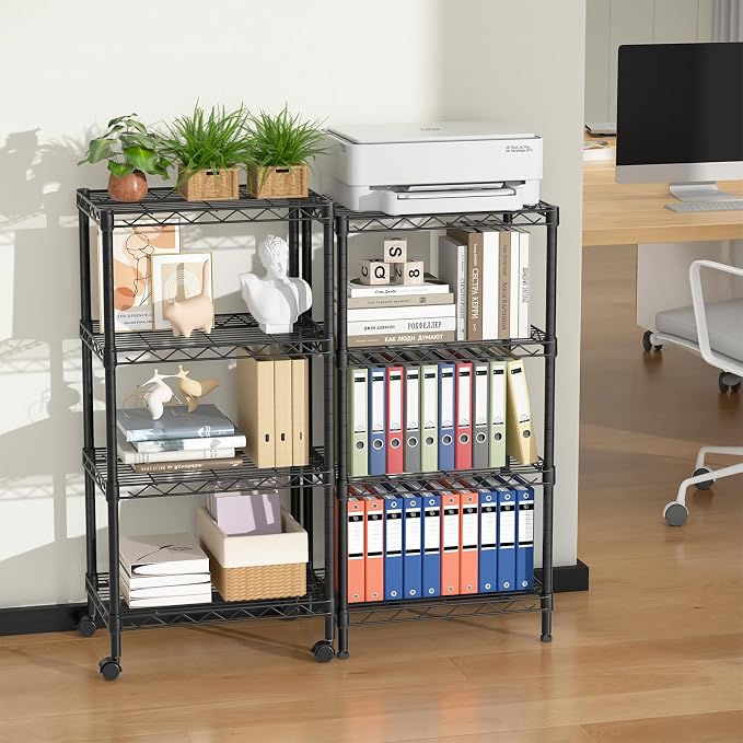 Golpart Small 4 Tier Shelves Storage Wire Shelving Unit Metal Shelf Adjustable Organizers Storage Shelving with Wheels for Bathroom Laundry Room Kitchen Pantry11.7”D x 17.7”W x 44.8”H Black - Image 6