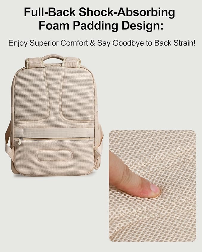 Travel Backpack for Women & Men, Carry On Personal Item Bag Flight Approved, Large Waterproof Laptop Backpack for Travel, Overnight, College & Commuting Beige-White - Image 5