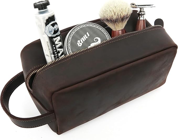 Genuine Leather Toiletry Bag for Men Travel Shaving Dopp Kit-Large Cosmetic Bags Toiletries Bathroom Organizer - Image 3