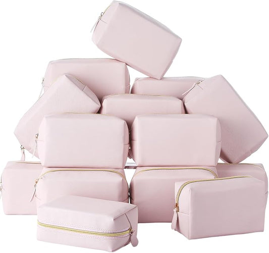 Kigeli 20 Pcs Makeup Bag Bulk PU Leather Cosmetic Pouches Waterproof Plain with Zipper Preppy Makeup Pouch Toiletry Bag for Women Wedding Bachelorette Party Gift Travel Storage Organizer (Light Pink) by Kigeli