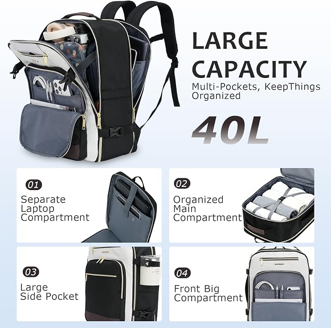 EMPSIGN 40L Travel Backpack for Women & Men | Airline Approved Carry On, TSA Personal Item Bag, Waterproof, Overnight Weekender Essentials, Fits 17" Laptop - Image 2