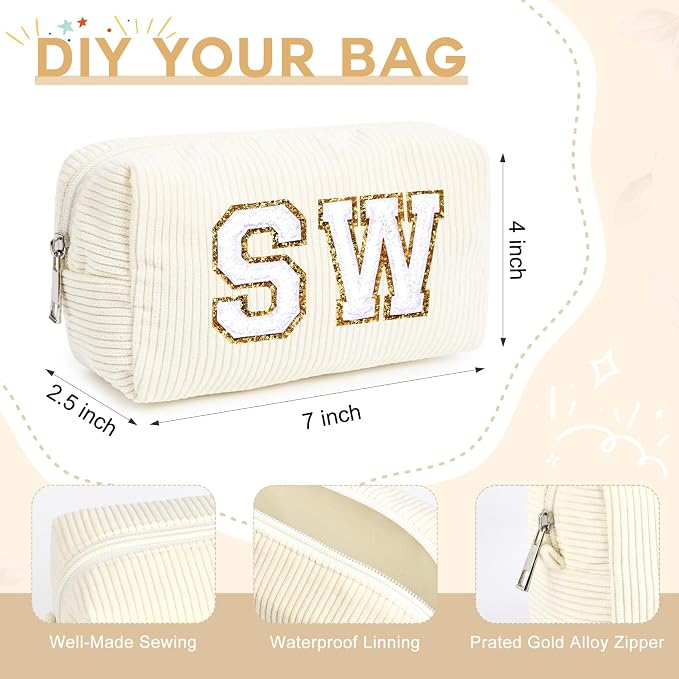 SOIDRAM 2 Pack Corduroy Makeup Bag for Women, Beige Makeup Pouch Small Cosmetic Bag Travel Toiletry Organizer for Skincare, Brushes & Essentials - Image 6