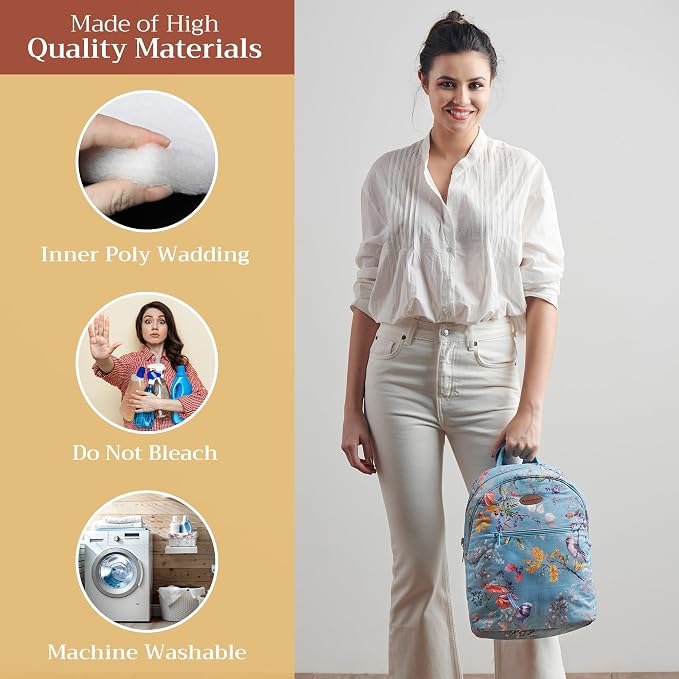 Maison d' Hermine Backpack for Women Men Cotton Shoulder Multipurpose Rucksack with Small Pouch Lightweight Multi Pocket Bag for Travel Work Beach Perfect for Spring Summer (Equinoxe - Blue) - Image 3