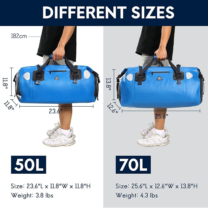 Haimont Waterproof Duffel Bag Roll-top Dry Duffel Bag with Quick-fixed Straps for Motorcycling, Rafting, Boating, SUP, Kayaking, Travel, 50L/70L - Image 6
