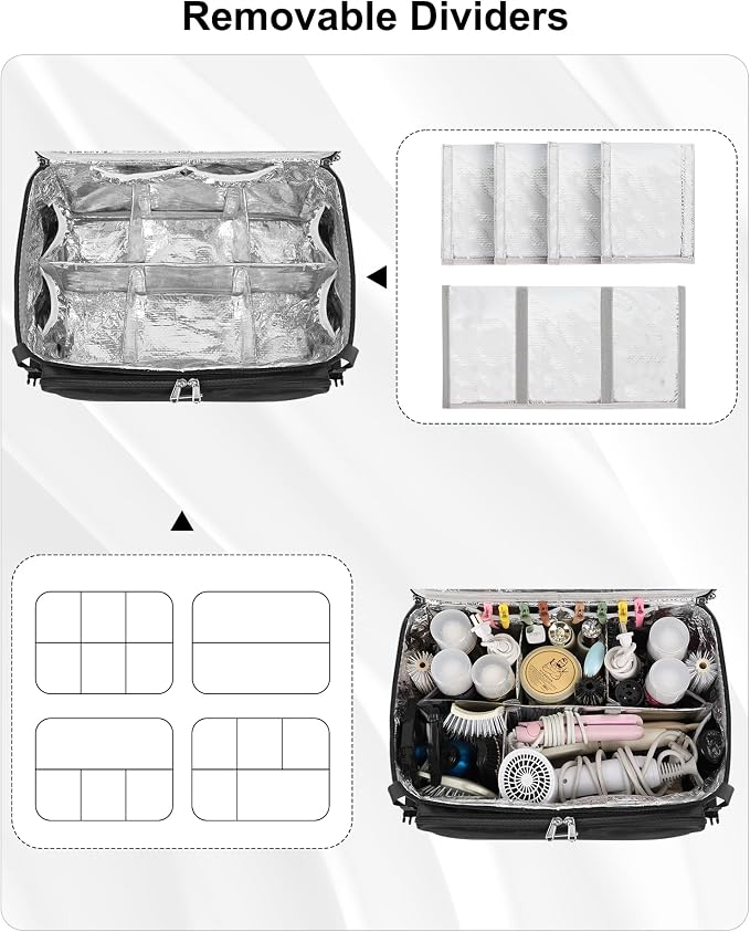 Relavel Hair Tools Travel Bag Hairstylist Traveling Bag Dual Layer Hairdresser Cosmetology Bag Storage Organizer Case for Hair Stylist Essentials, Barber Accessories with Adjustable Dividers - Image 6