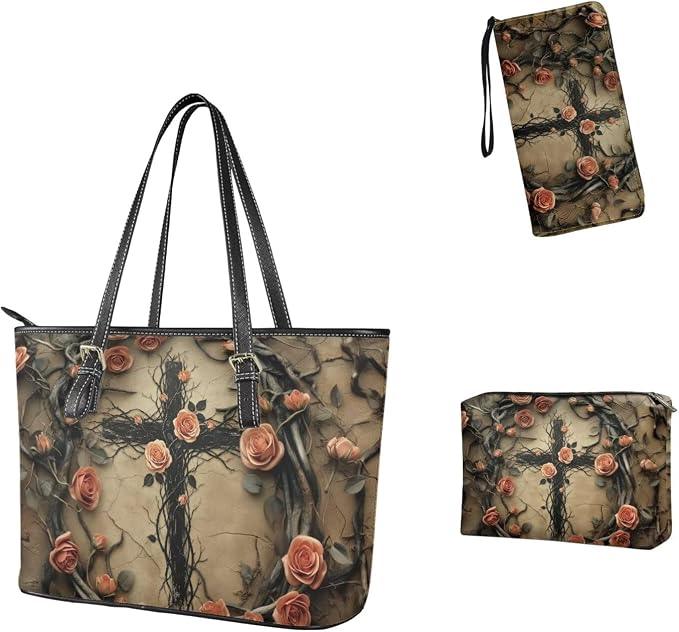 Women Purse Handbags Wallet Sets Leather Shoulder Tote Bag for Women,Top Handle Purse with Wrist Wallet Bag - Image 3