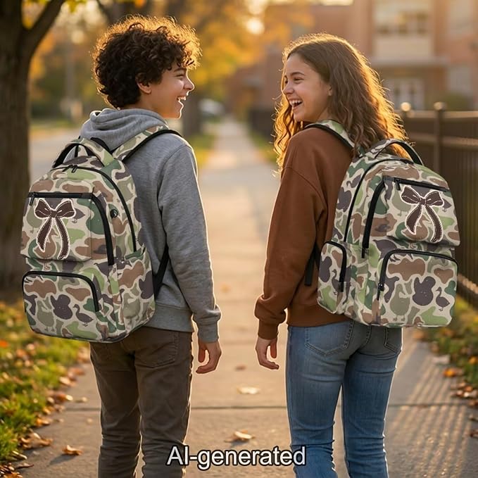 Duck Camo 4 Piece Backpack Set for Kids, 17 Inch Multi-Pocket School Backpack with Lunch Bag, Pencil Case and Water Bottle Holder, Lightweight 600D Bag for School - Image 2