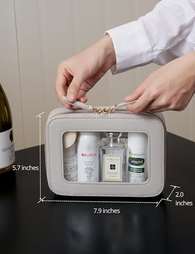 Popvibe Clear Makeup Case Toiletry Bag Travel Medium Clear Cosmetic Bag with Zipper, Small Make Up Bag Organizer Traveling TSA Approved Transparent Bag Car for Essentials, Beige Grey - Image 3