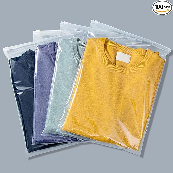 Clear Zipper Bags Resealable for Clothes, 3 Mil Thick 9x12 inch Large Plastic Mailers Travel for Clothing, 100 Pcs Self Seal Apparel Poly Bags for Sweaters, Jeans Shipping by Svaldo
