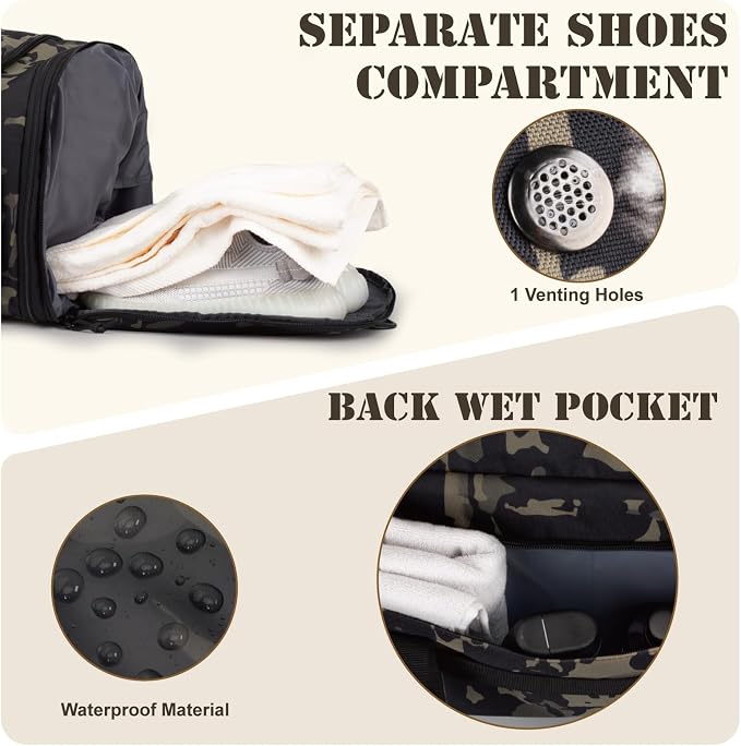 Tactical Duffle Bag For Travel Expandable 52L Large Duffle Bag For Men Gym Duffel With Wet Pocket Multi-Functional Carry On Bags Weekender Overnight Bag Organizer Duffel Bag For Travel - Image 6