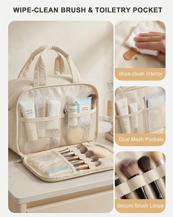 VPBAGE Large Quilted Toiletry Bag for Women, Puffy Travel Makeup Organizer with Removable Divider & Shoulder Strap, Waterproof Standing Cosmetic Case for Full-Size Toiletries, Gym, Vacation - Image 4