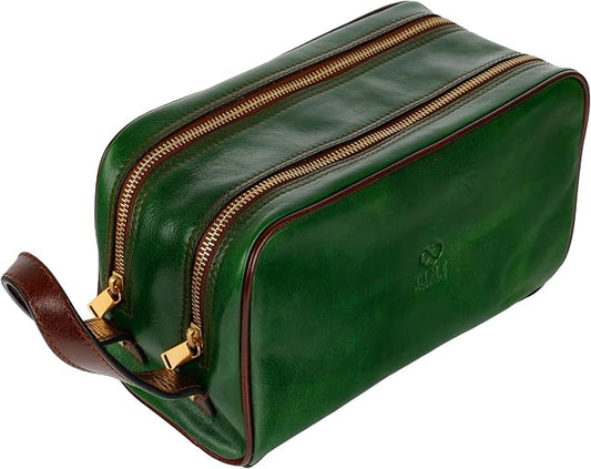 Time Resistance Leather Cosmetic Bag - Italian Toiletry Dopp Kit (Green) by %E2%80%8E