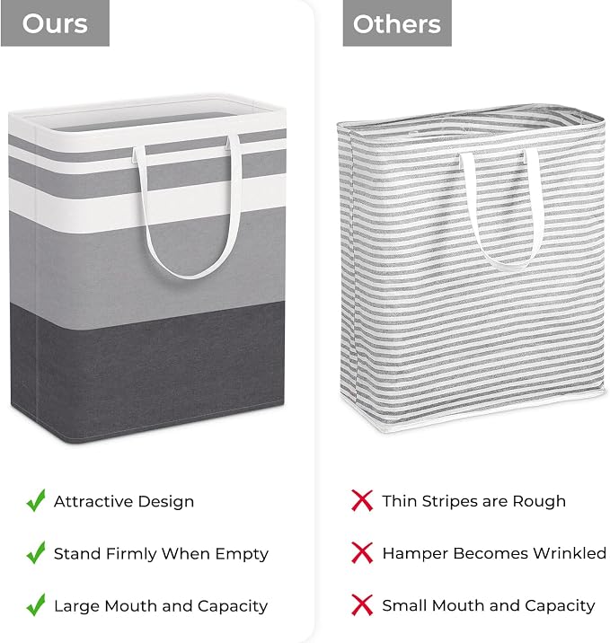 HomeHacks 2 Pack Large Laundry Baskets, Waterproof, Freestanding Laundry Hampers, Collapsible Clothes Hamper with Reinforced Handles in Laundry, College Dorm, Bathroom, Bedroom (Grey+Blue, 125Lx2) - Image 3