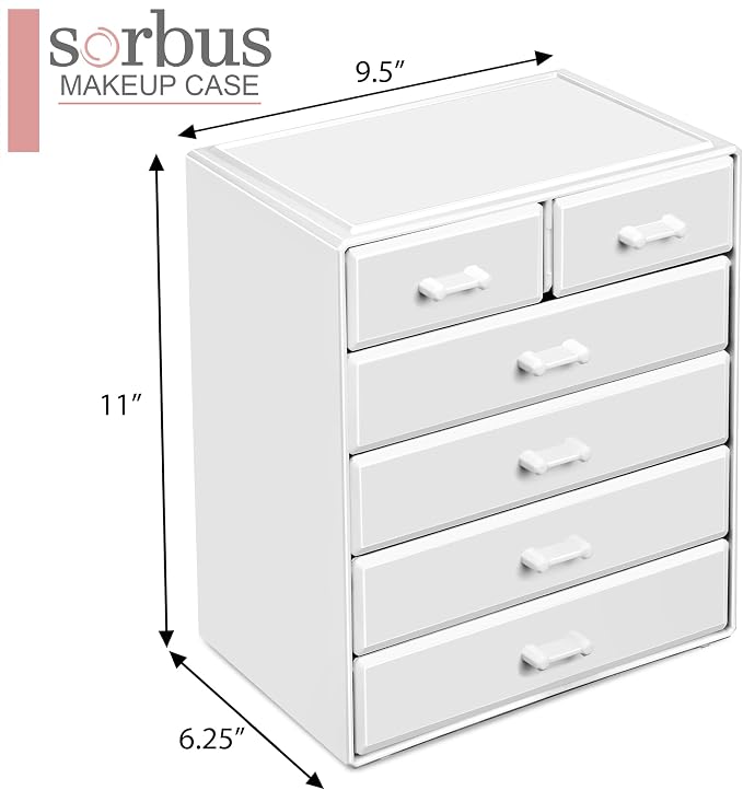 Sorbus Acrylic Makeup Organizer - Organization and Storage Case for Cosmetics Make Up & Jewelry - Large Makeup Organizer for Vanity, Bathroom, College Dorm, Closet, Desk (4 Large, 2 Small Drawers) - Image 2