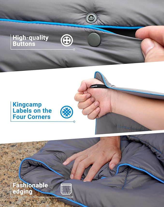KingCamp Ultralight Camping Blanket, Packable Down Alternative Puffy Wearable Blankets Weatherproof Warm Package Quilt with Snap Buttons for Outdoor Hiking Travel Picnic Stadium (69" x 53", Charcoal) - Image 5