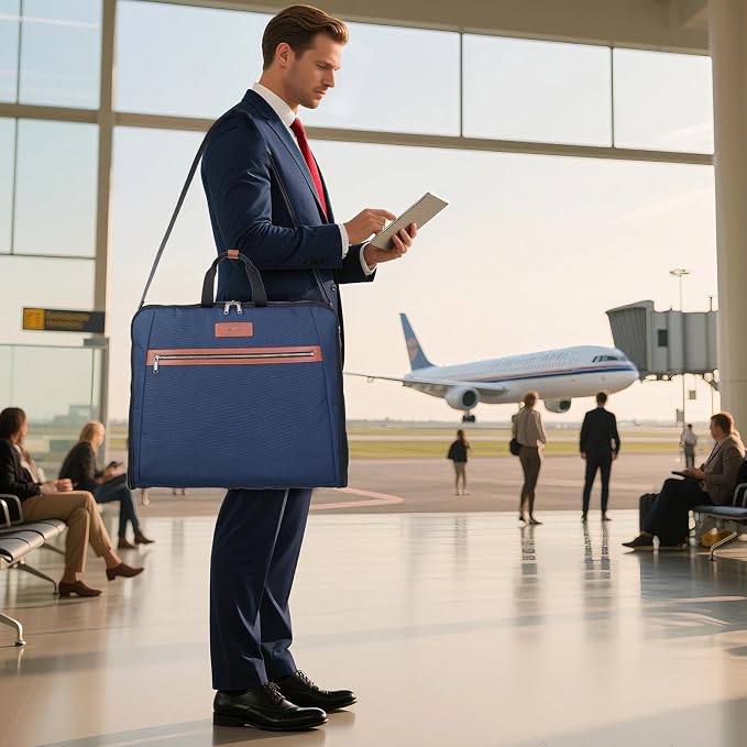 BESMART Garment Bags for Travel, 51" Large Suit Bag for Business Trips | Waterproof,Hangs 3 Suits,Foldable,Wrinkle Free Spacious Luggage Suit Cover,Adjustable Strap,Carry On Flight Approved,Blue - Image 3